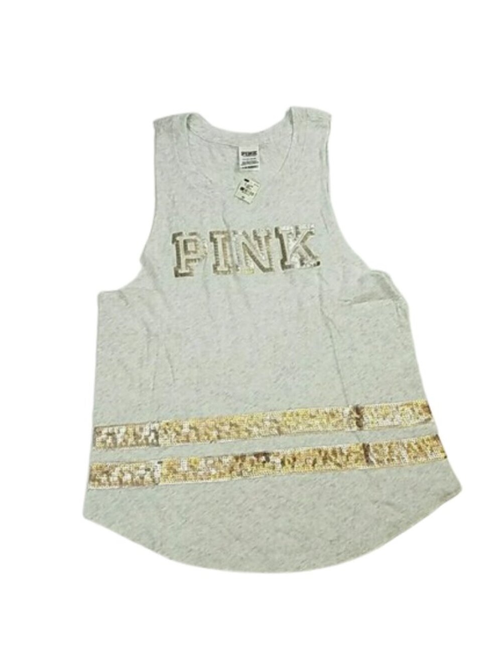 Pink Victoria's Secret Sequin Bling Tank Top Heather Gray Small NWT